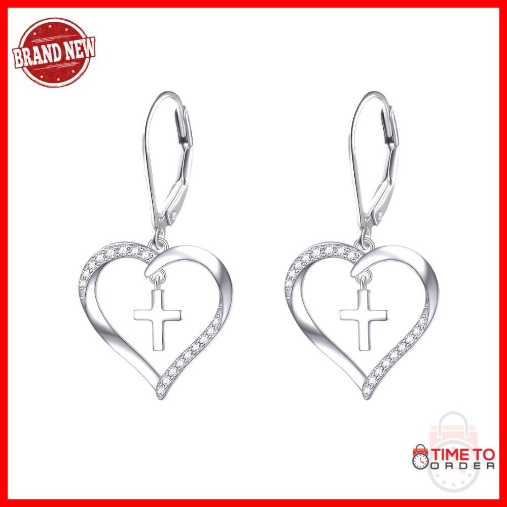 Sterling Silver Heart Drop Earrings, 16mm Dangle Studs for Women